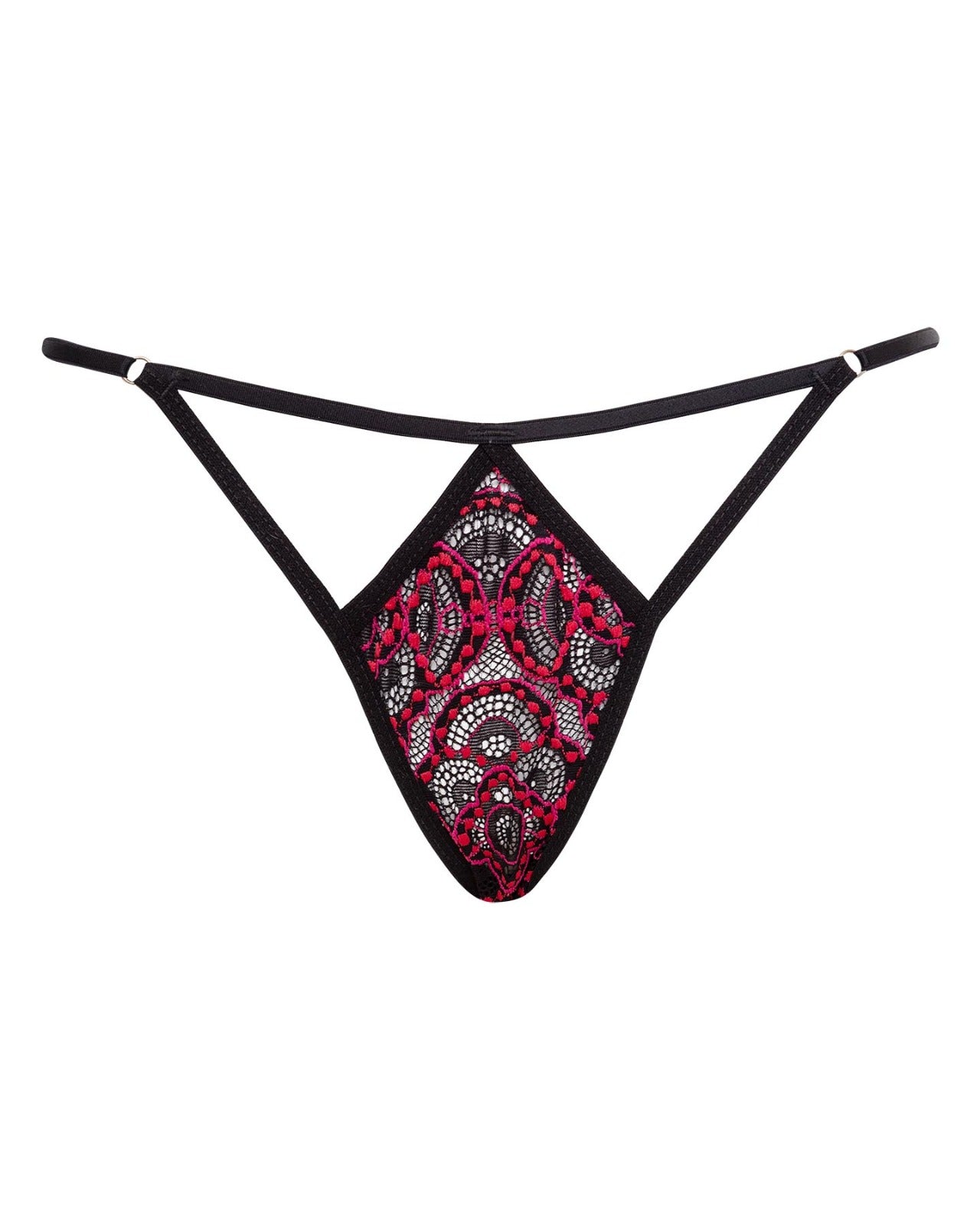 Calcinha Fio Dental Em Renda Tricolor Com Recorte Frontal Meg