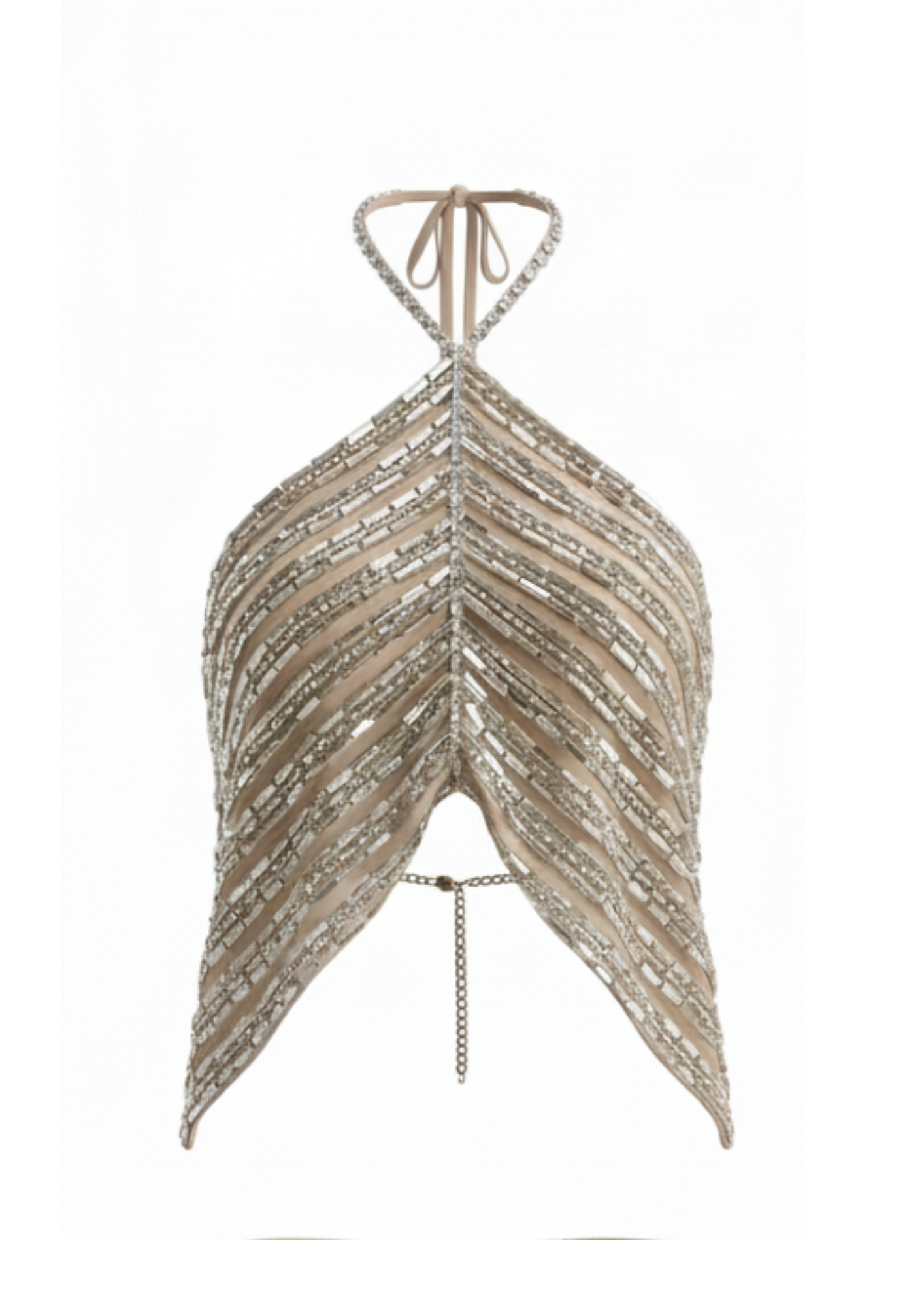 Top Prisma Frente Única Bordado Á Mão Prata