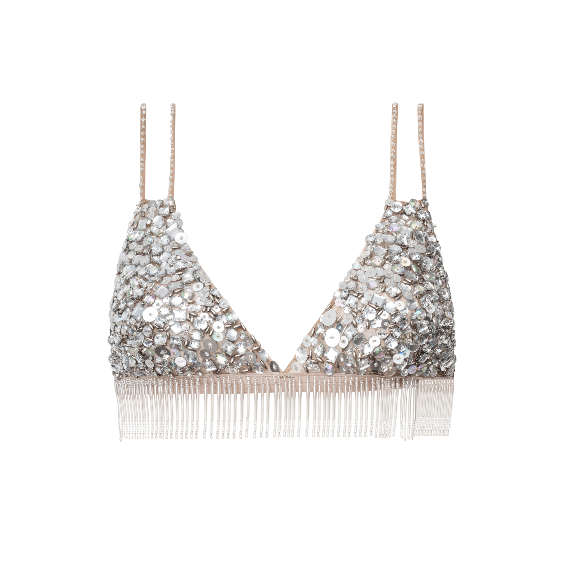 Top Alça Dupla Bordado À Mão Prata