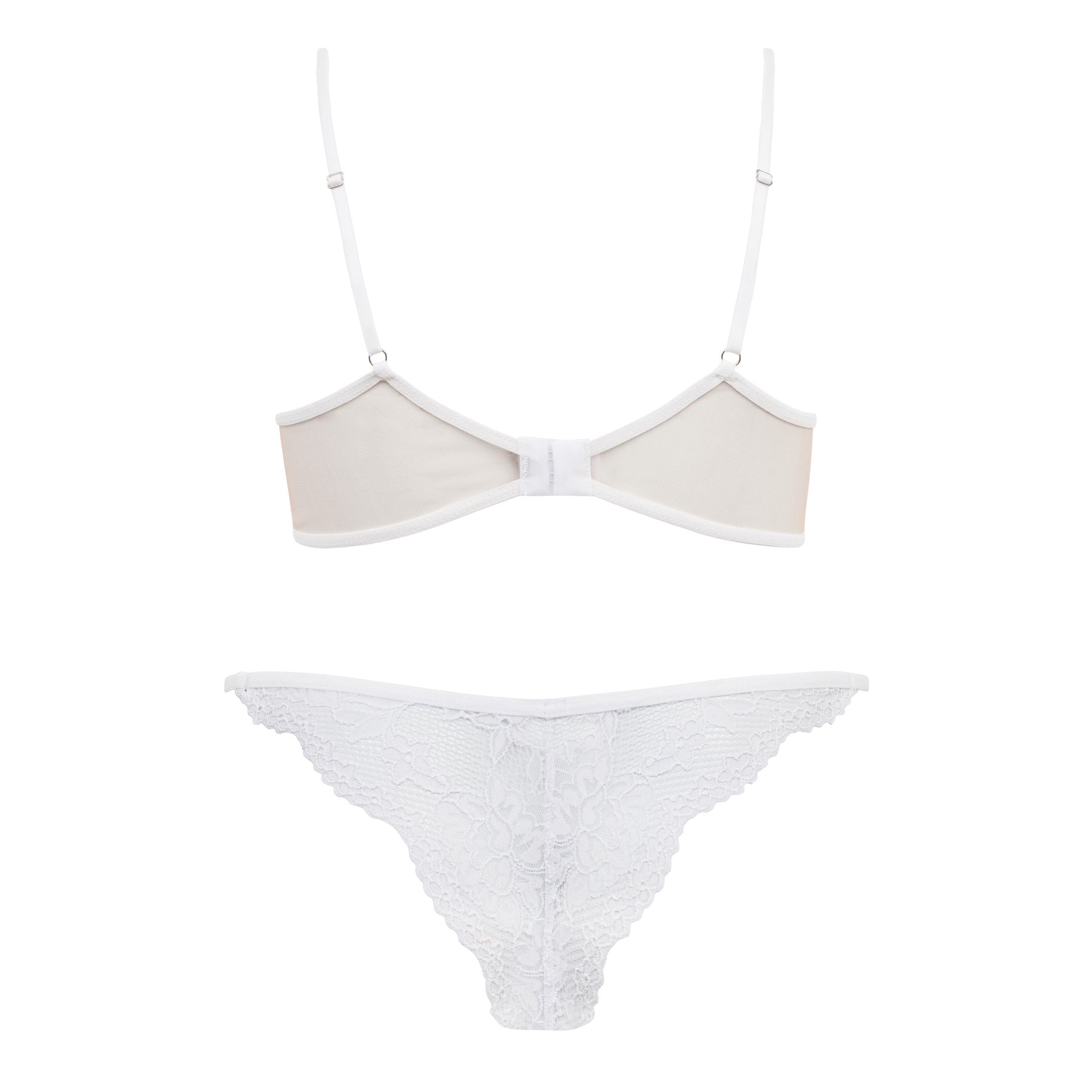 Conjunto Em Tule E Detalhes Em Renda De Sutiã Meia-Taça Com Aro E Calcinha Com regulagem Natália Branco