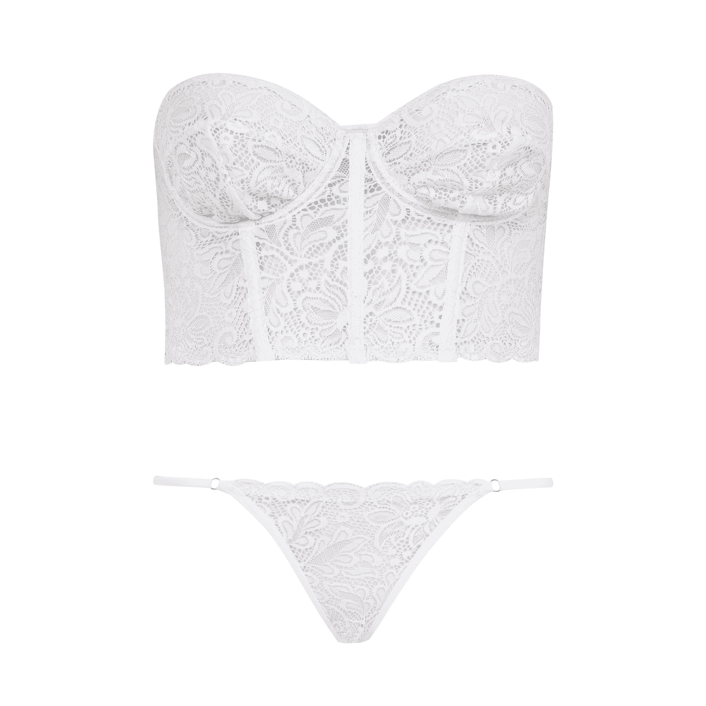 Conjunto De Corset Com aro Tomara Que Caia Em Renda E Calcinha Meio Fio Com regulagem Em Renda Branco Serenidade