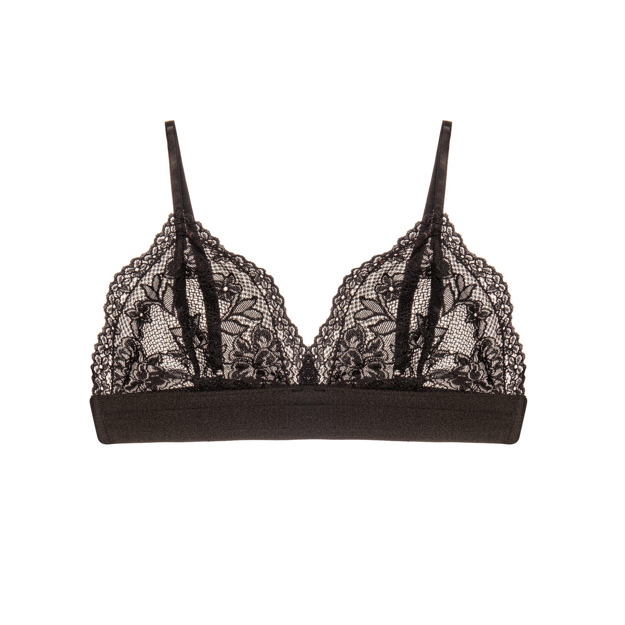 Sutiã Top Triângulo Em Renda Com Cós De Elástico Preto Bia
