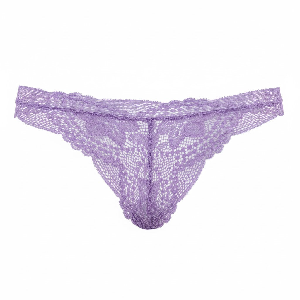 Kit 3 Calcinhas Fio Dental Em Renda Lucia Azul, Lilas e Roxo