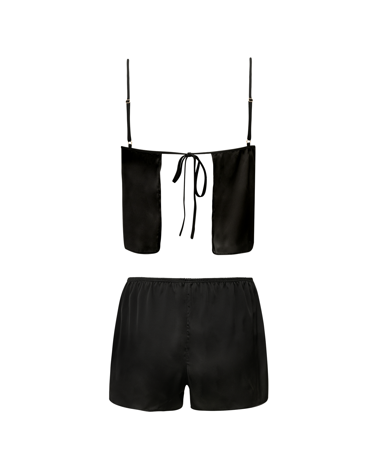 Shortdoll Alças Finas Em Cetim De Seda Com Amarração Essencial Preto