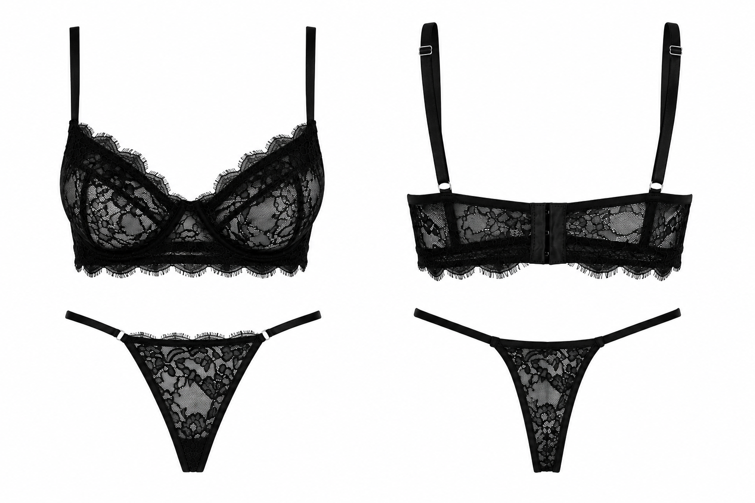 Conjunto Com Aro Em Renda E Calcinha Regulagem Fernanda Preto