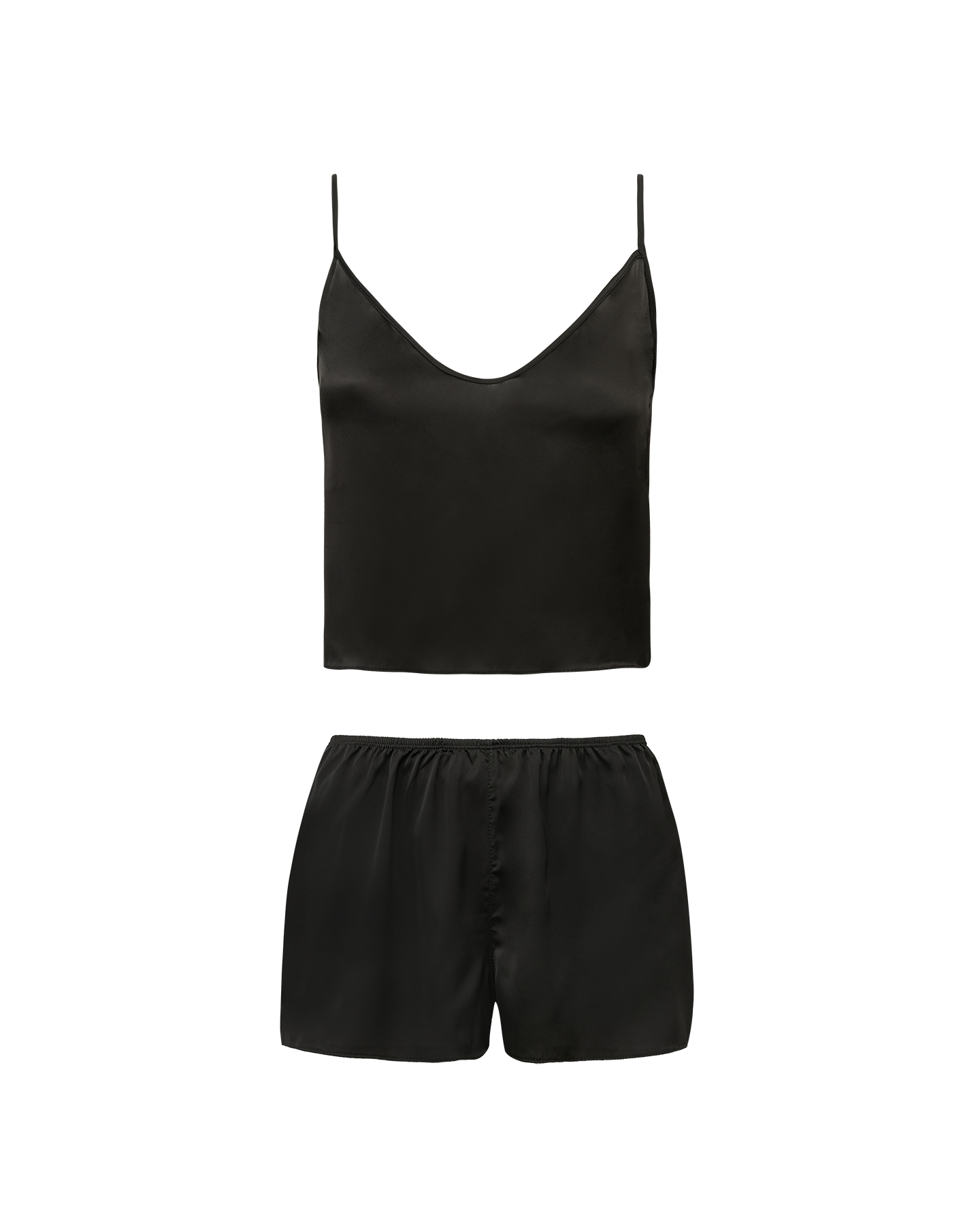 Shortdoll Alças Finas Em Cetim De Seda Com Amarração Essencial Preto