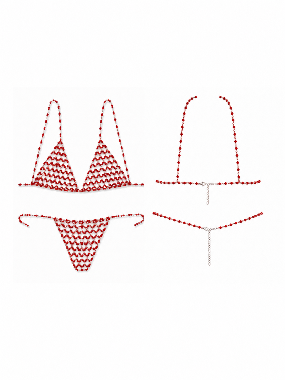 Conjunto Top E Calcinha Fio Dental Em Cristais De Vidro Carolina Vermelho