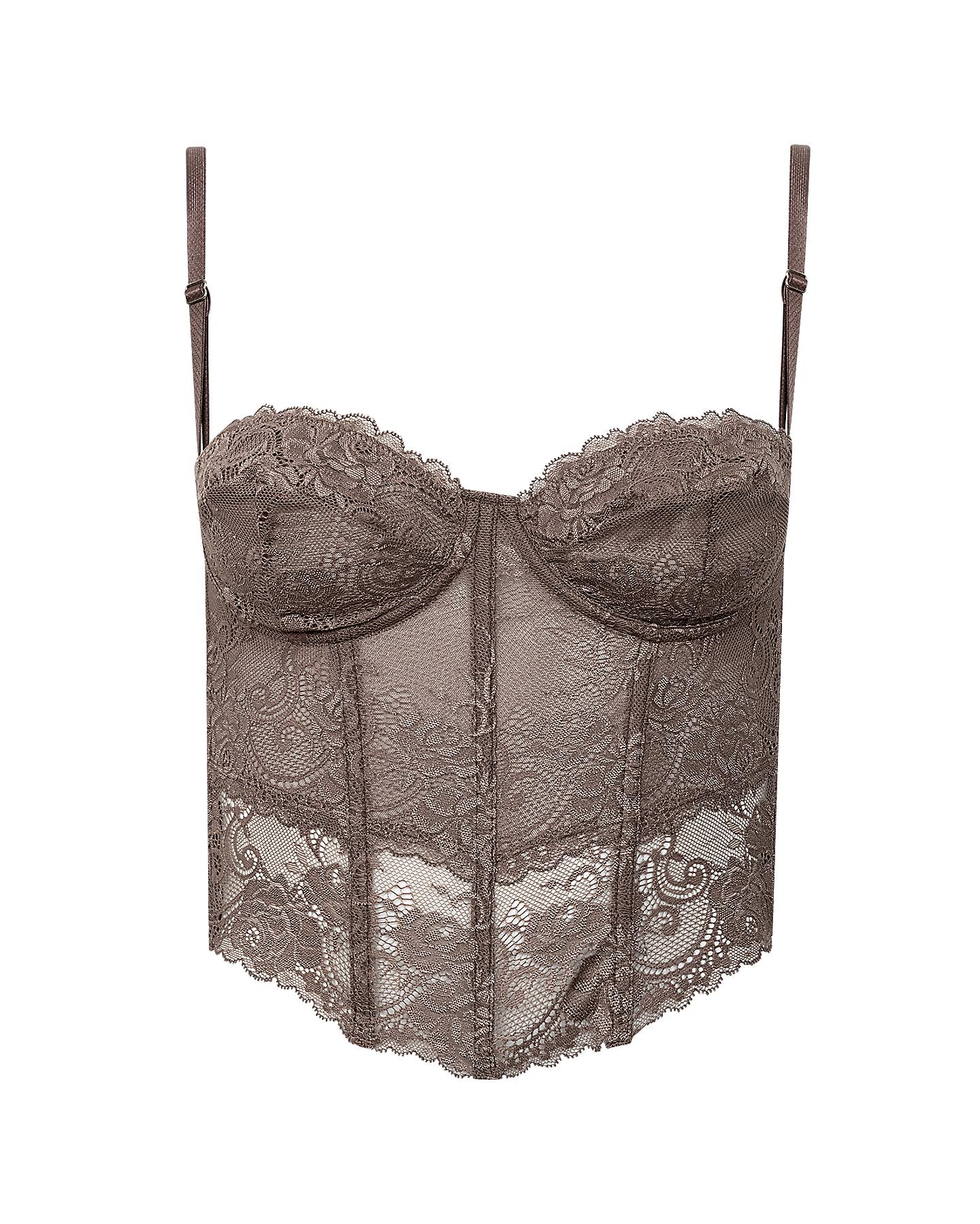 Corset Em Renda E Tule Com Alças Removíveis Serena Marrom