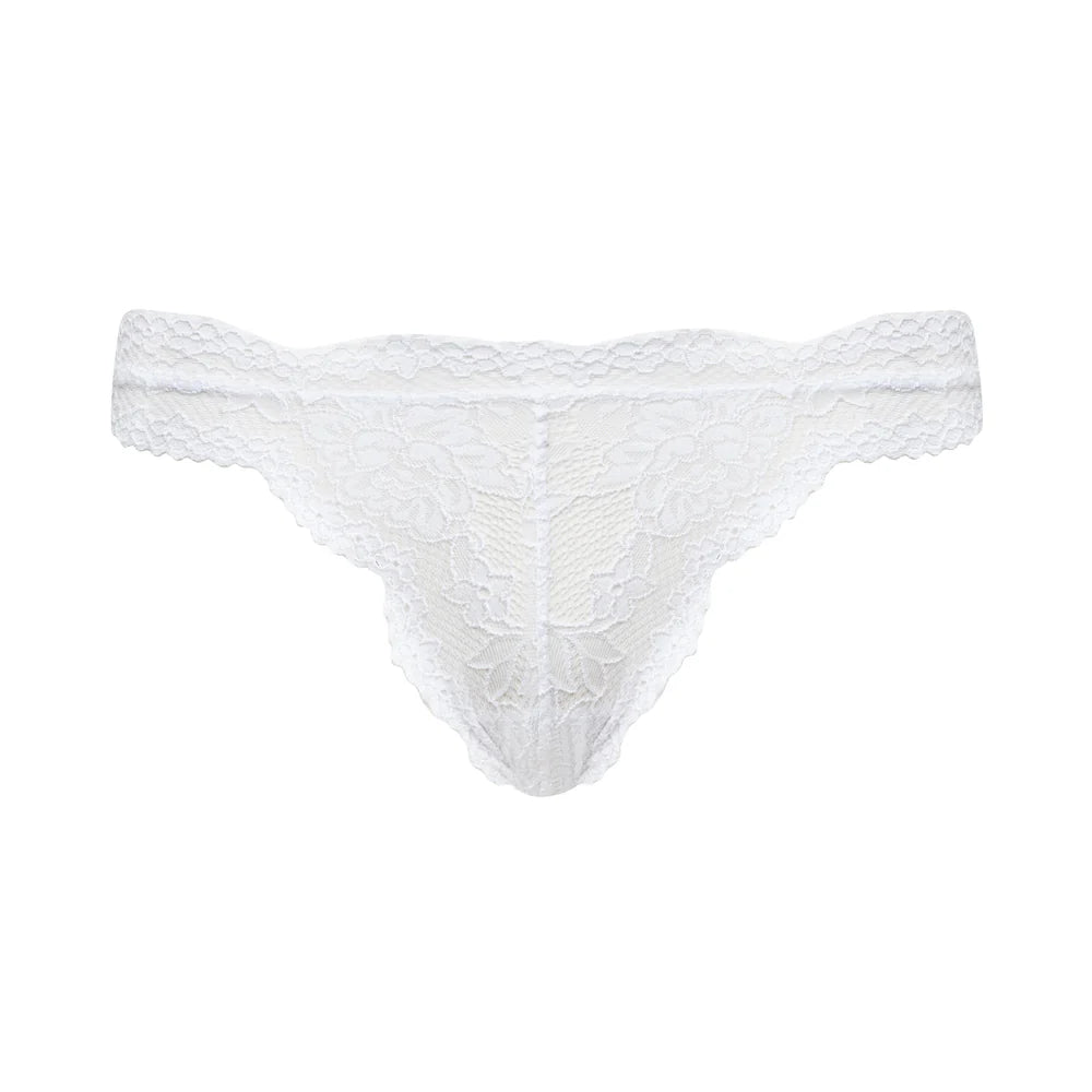 Kit 3 Calcinhas Fio Dental Em Renda Lucia Rosa, Nude e Branco.