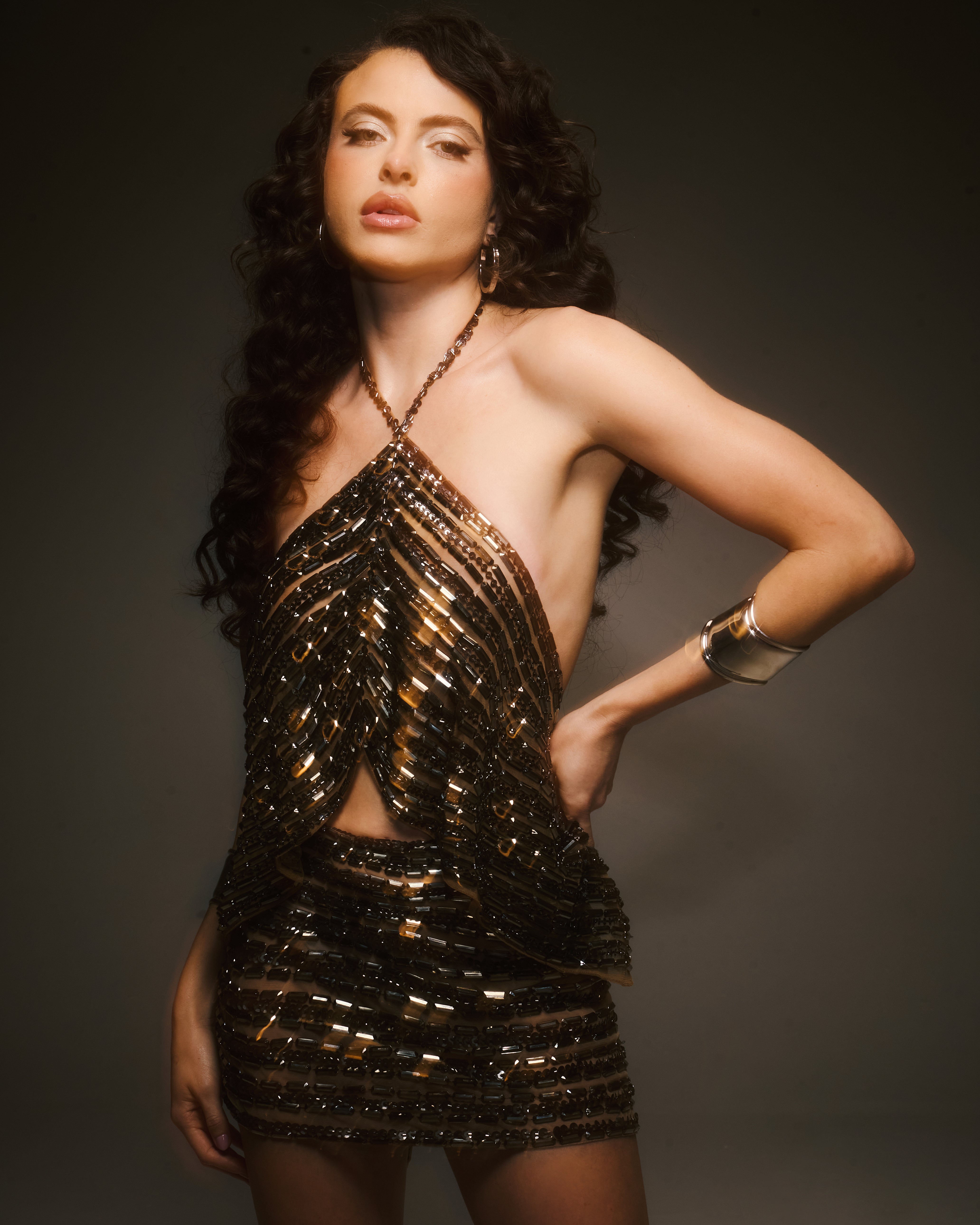 Saia Prisma Bordado Á Mão Chumbo