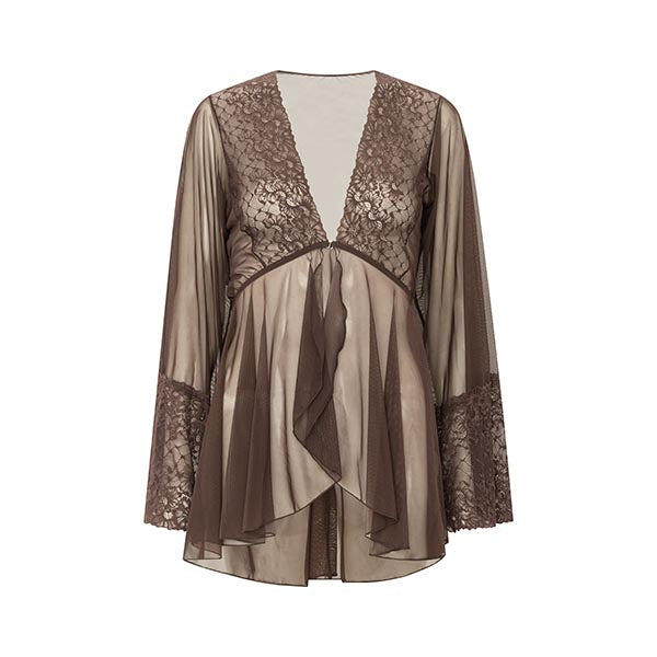 Robe Em Tule E Renda Áurea Marrom Espresso