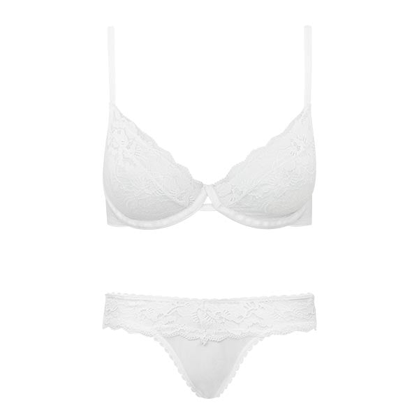 Conjunto Em Renda E Tule De Sutiã Com Aro E Calcinha Fio Dental Frida Branco