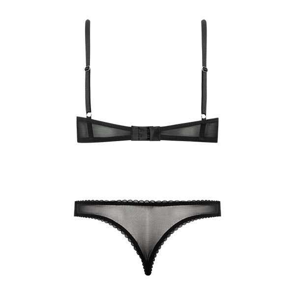 Conjunto Em Renda E Tule De Sutiã Com Aro E Calcinha Fio Dental Frida Preto