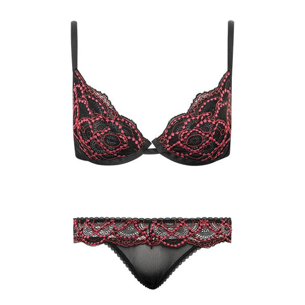Conjunto Em Renda E Tule De Sutiã Com Aro E Calcinha Fio Dental Frida Tricolor