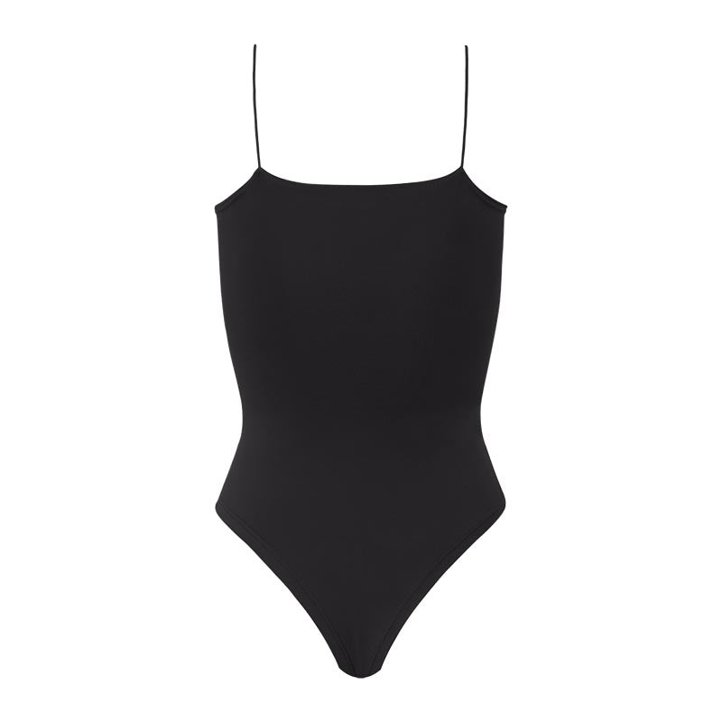 Body Alças Finas Decote Reto Microfibra Preto