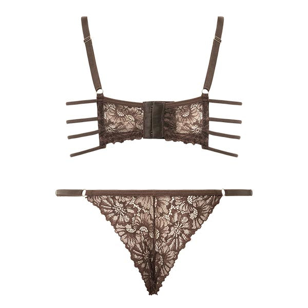 Conjunto Em Renda Com Aro E Calcinha Fio Duplo Aroma Espresso
