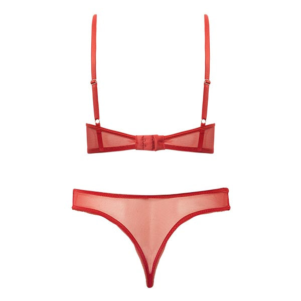 Conjunto Em Renda E Tule De Sutiã Com Aro E Calcinha Fio Dental Frida Vermelho
