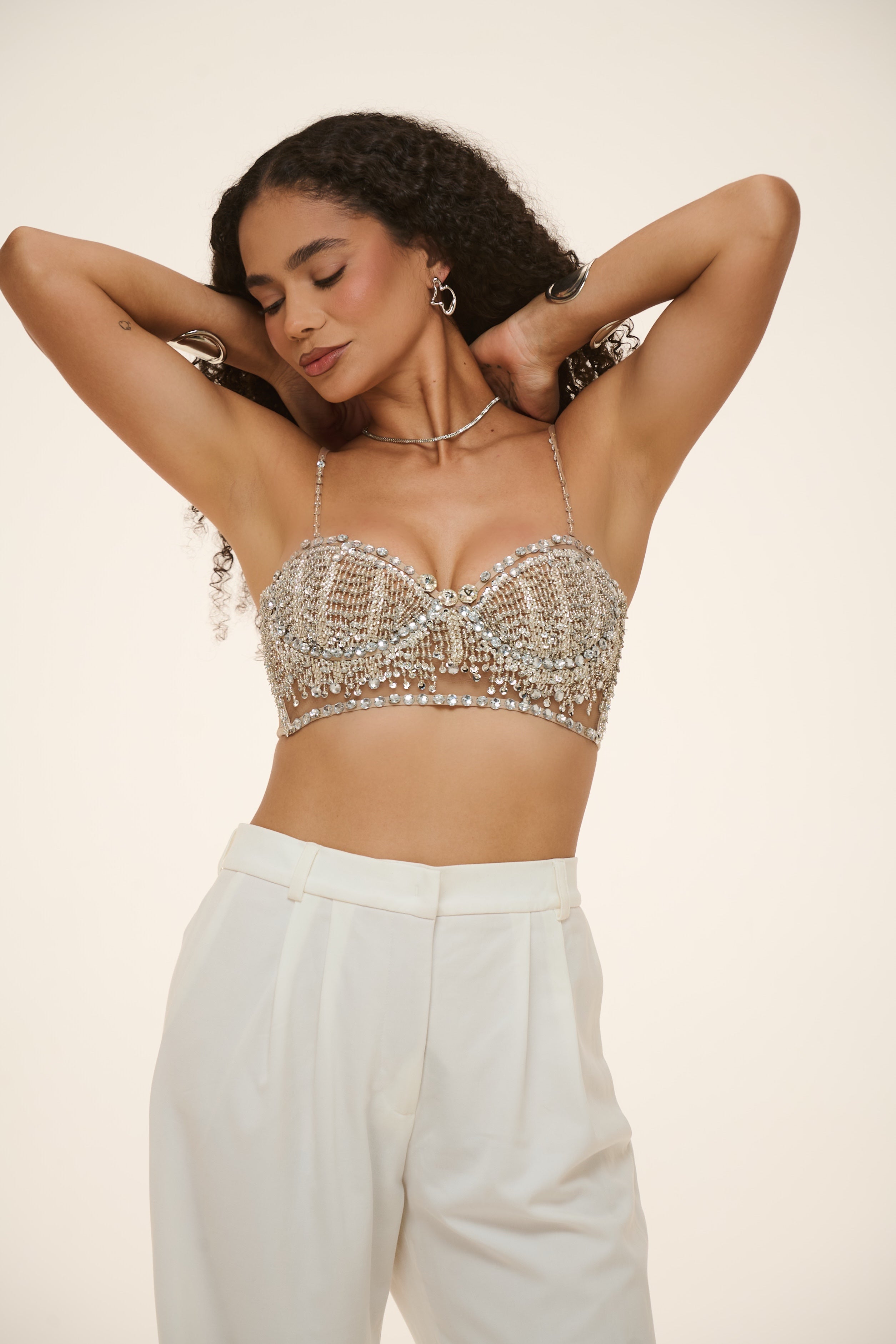 Top Stella Com Alças Bordado Prata