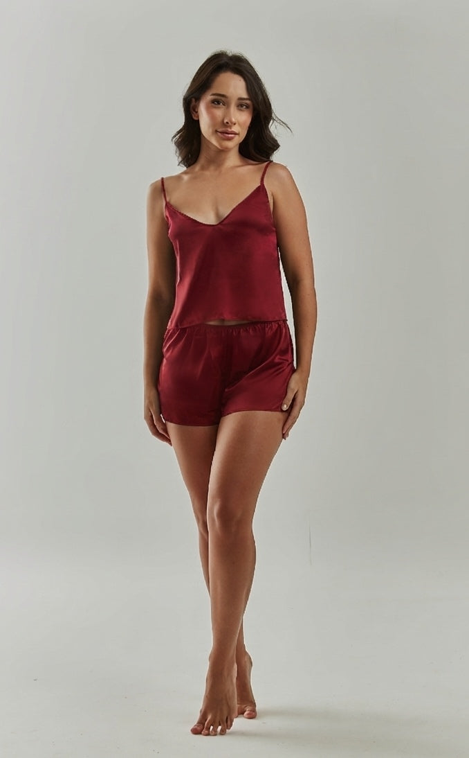 Shortdoll Alças Finas Em Cetim De Seda Com Amarração Essencial Vermelho