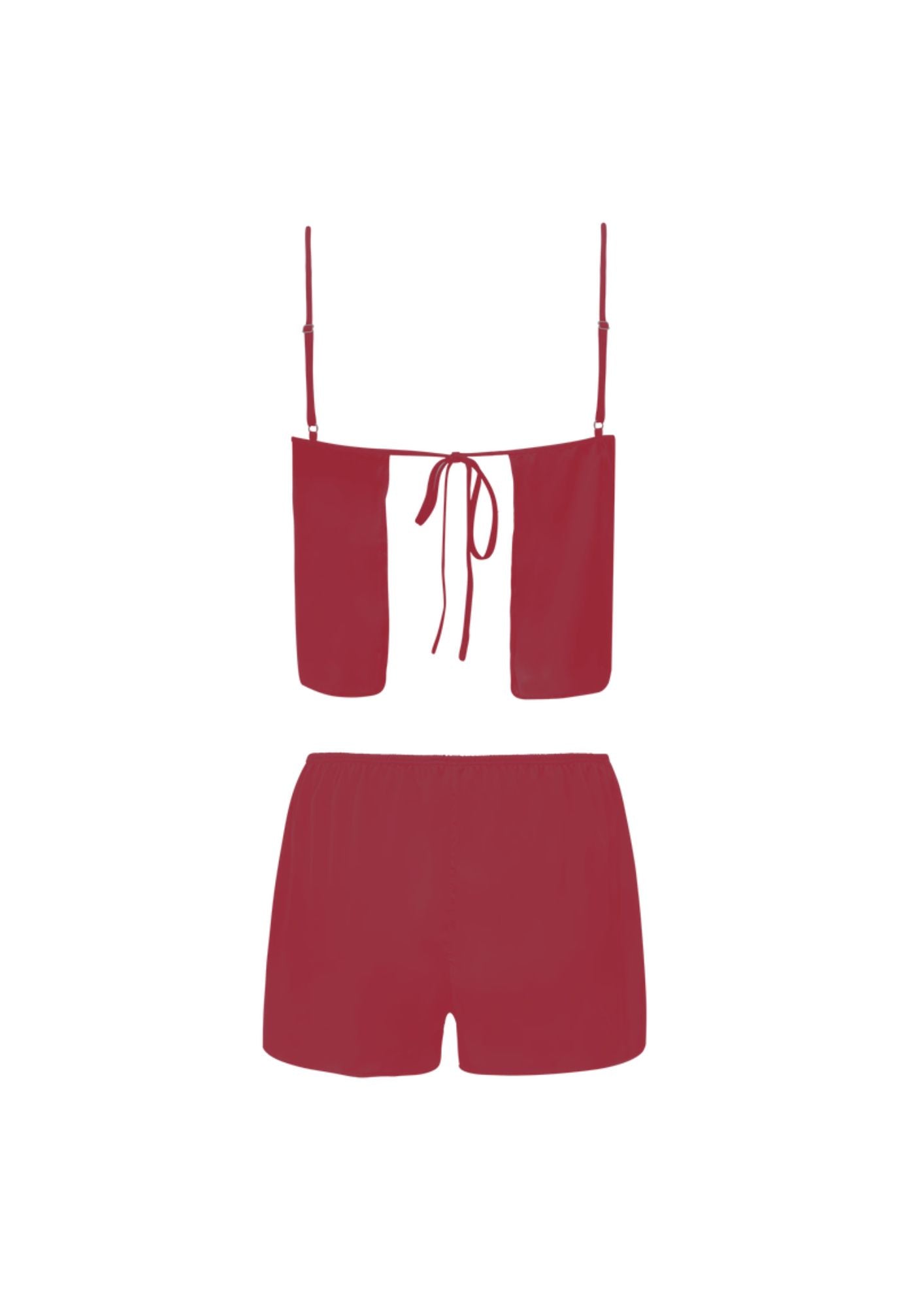 Shortdoll Alças Finas Em Cetim De Seda Com Amarração Essencial Vermelho