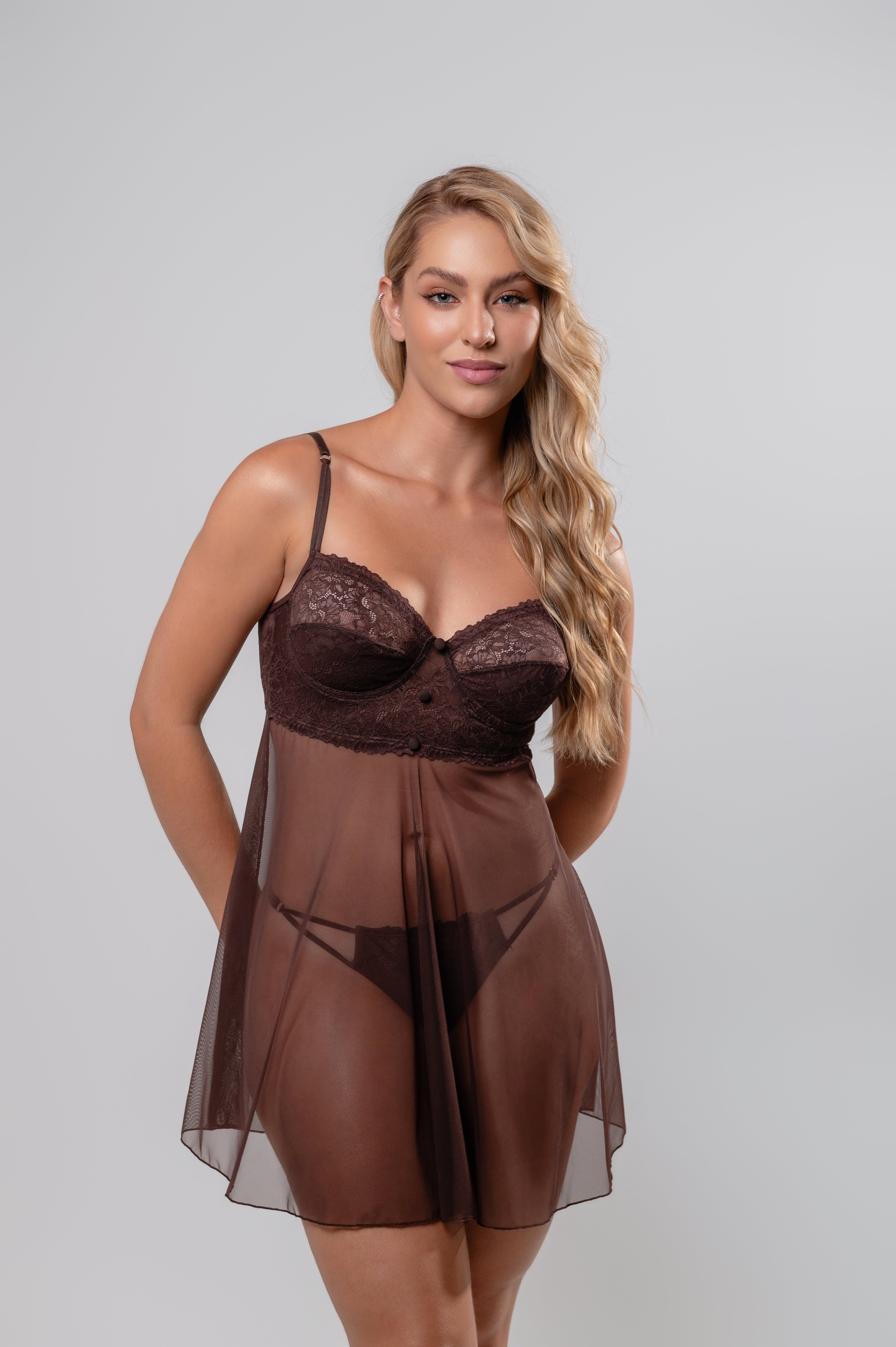 Combo Camisola + Robe Marrom Café Cápsula Espresso