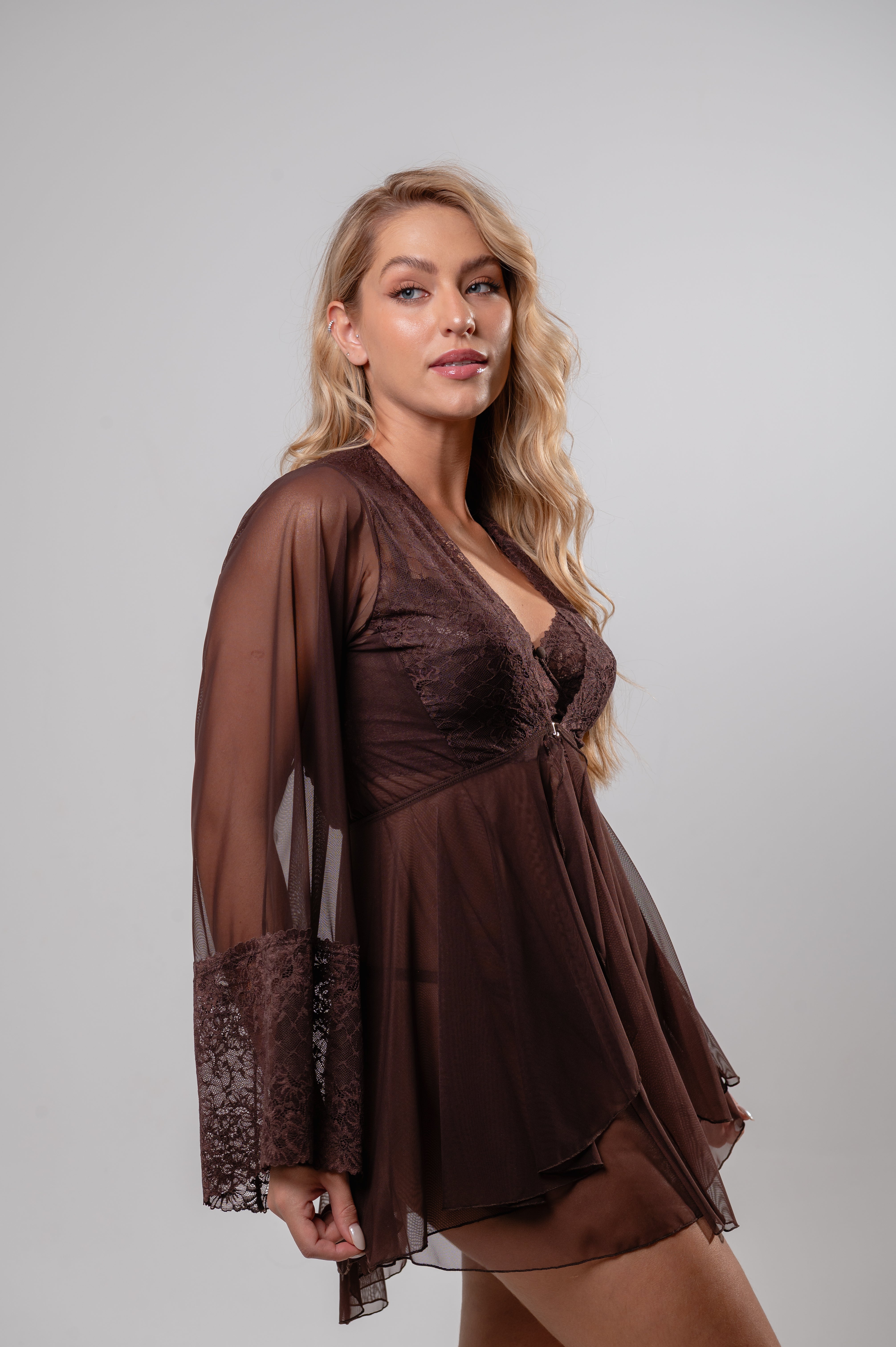 Combo Camisola + Robe Marrom Café Cápsula Espresso