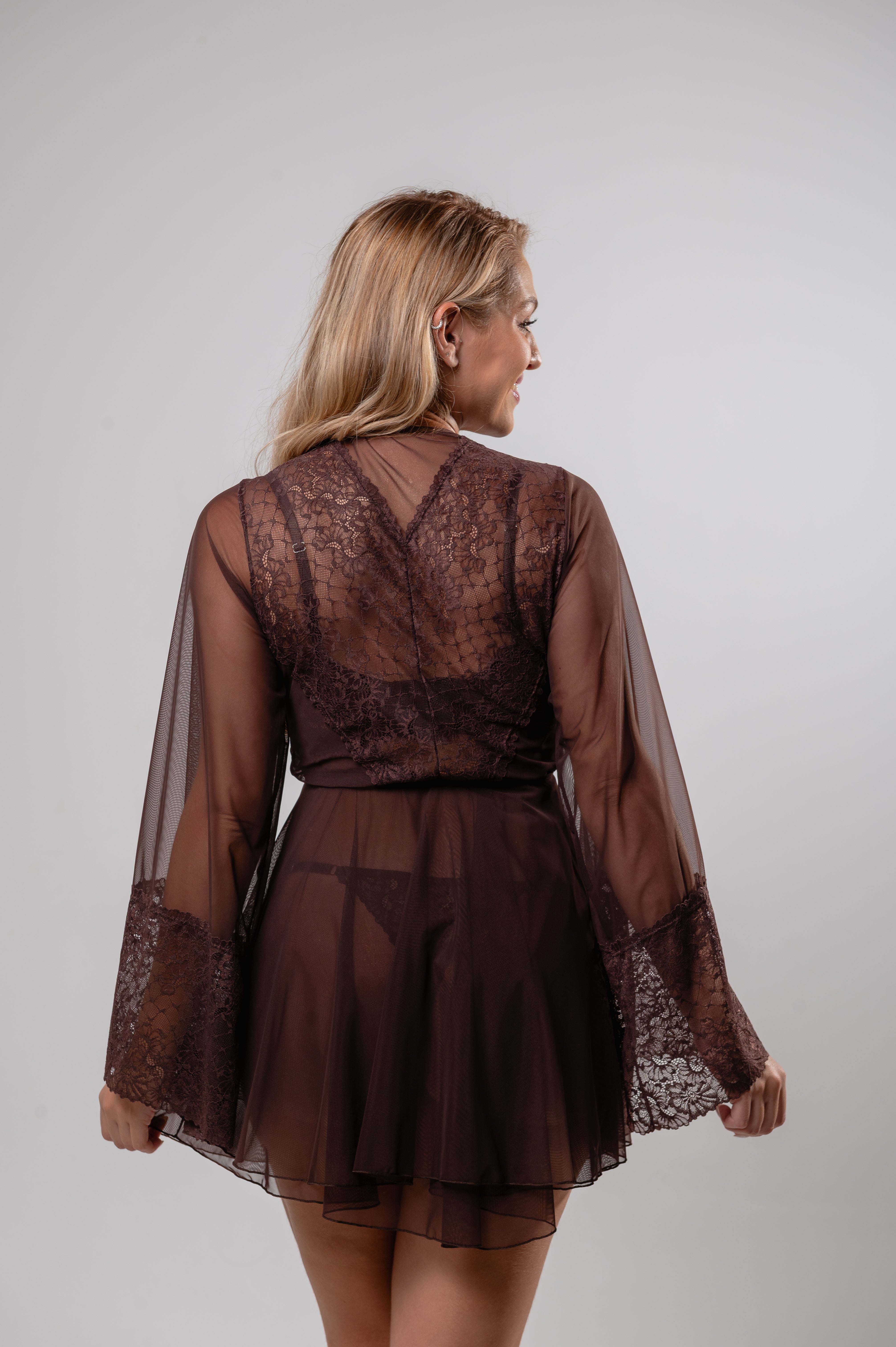 Combo Camisola + Robe Marrom Café Cápsula Espresso