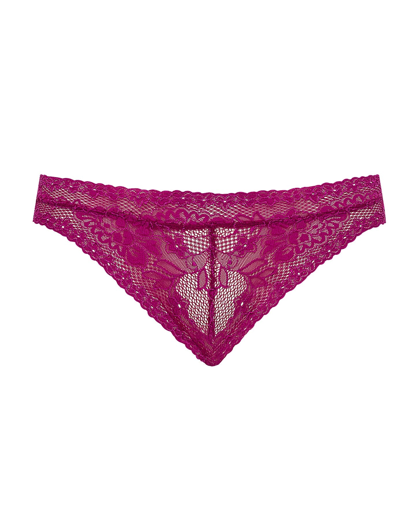 Kit 3 Calcinhas Fio Dental Em Renda Lucia Fúcsia, Roxo e Bordô