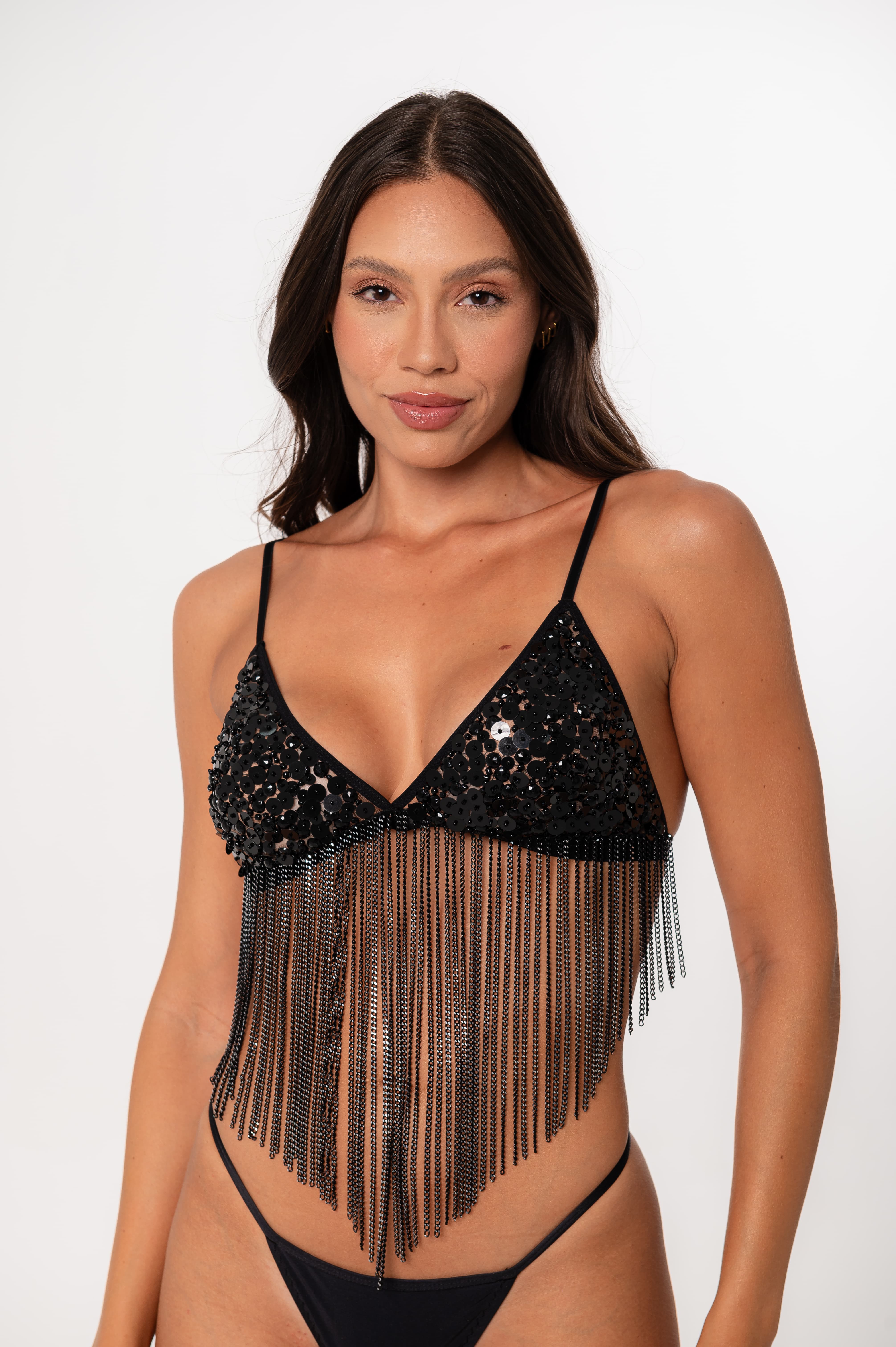 Top Constelação Longo Bordado Preto