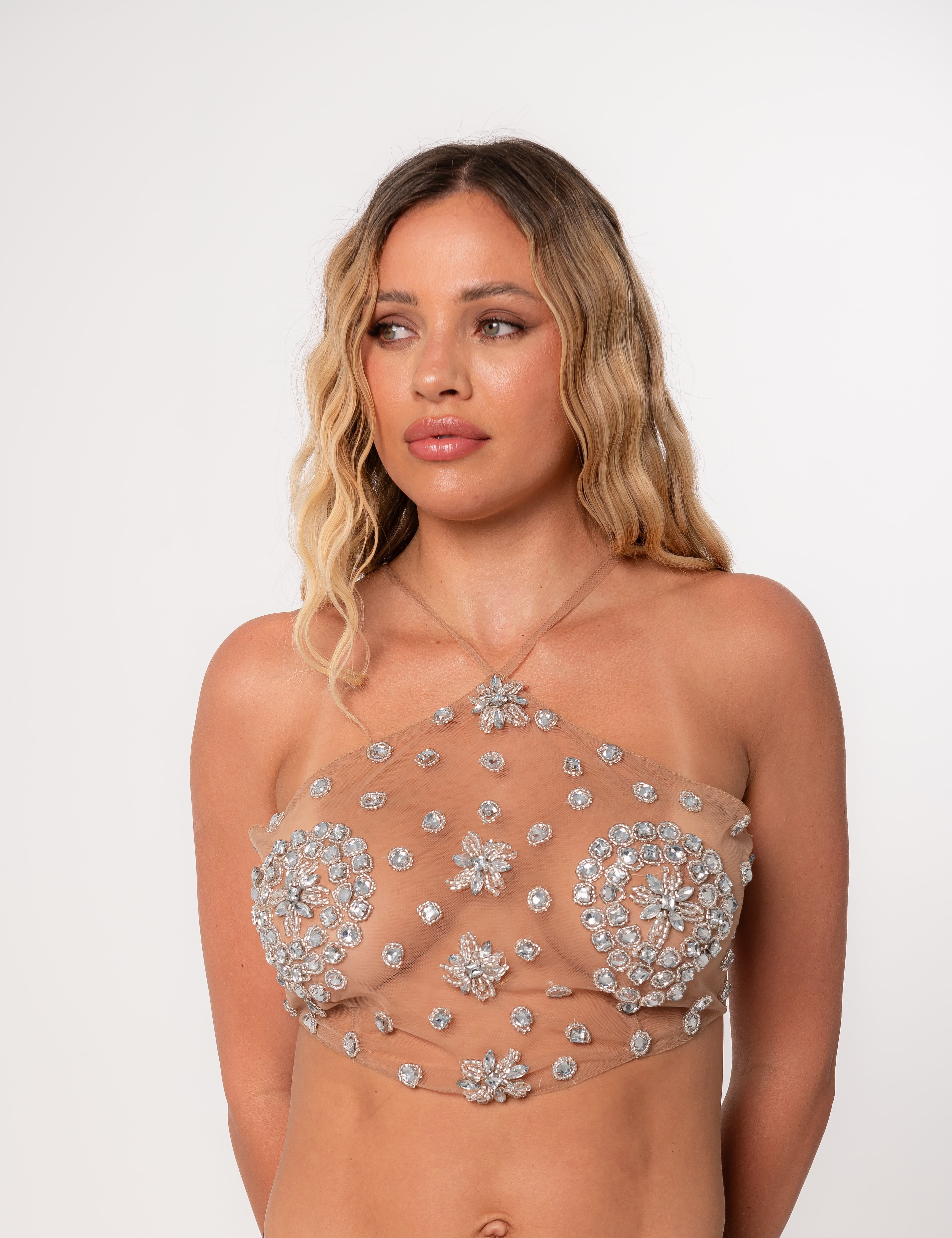 Top Frente Única Bordado Nude