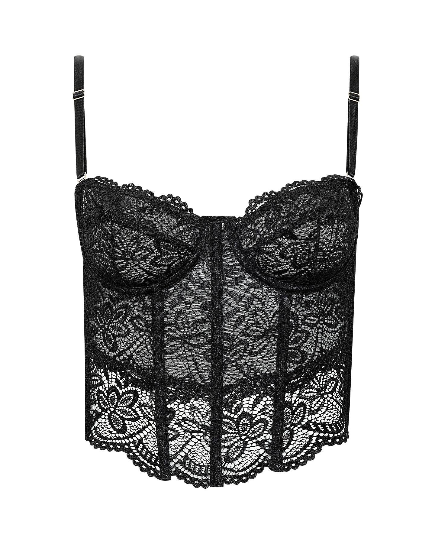 Corset Em Renda E Tule Com Alças Removíveis Serena Preto
