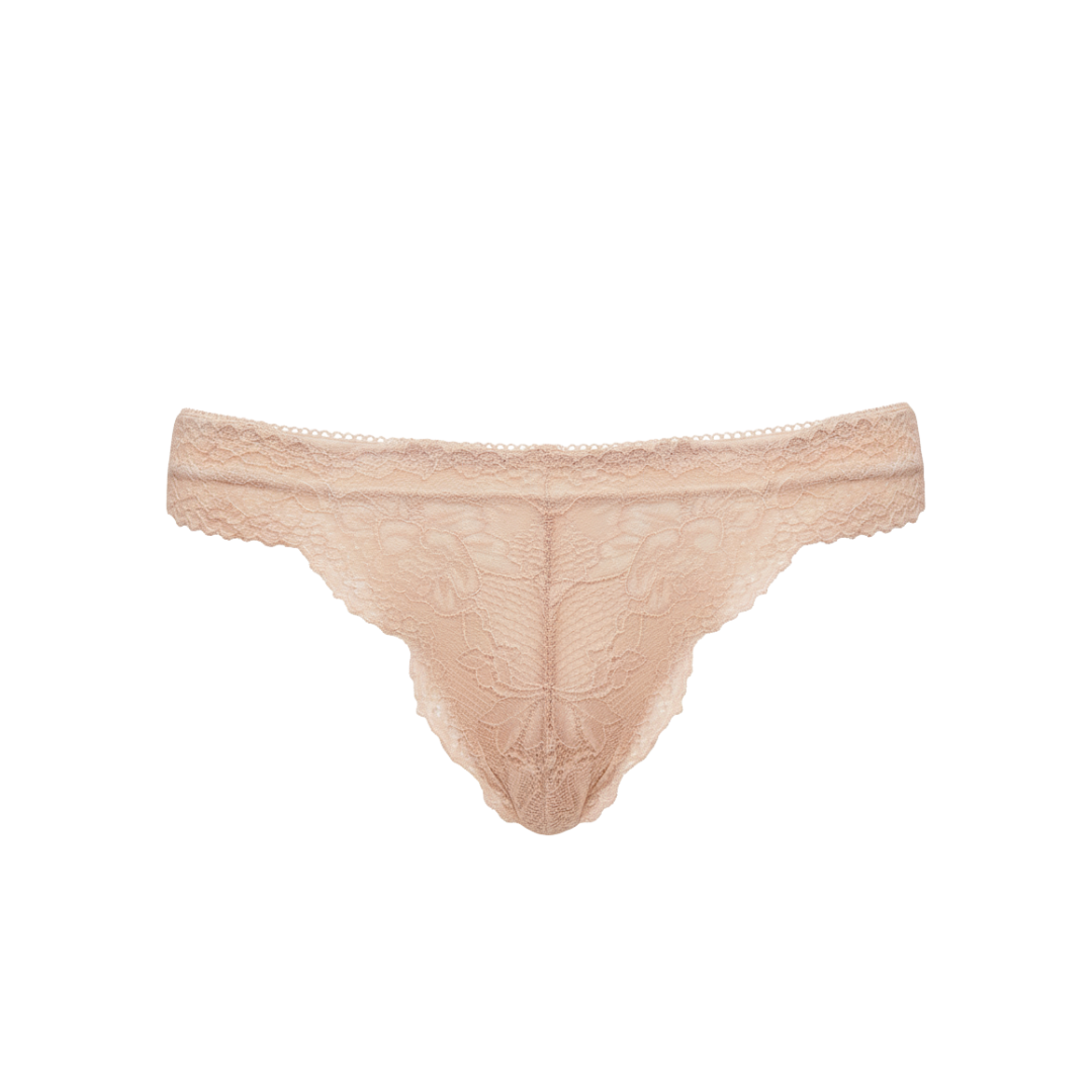 Kit 3 Calcinhas Fio Dental Em Renda Lucia Rosa, Nude e Branco.