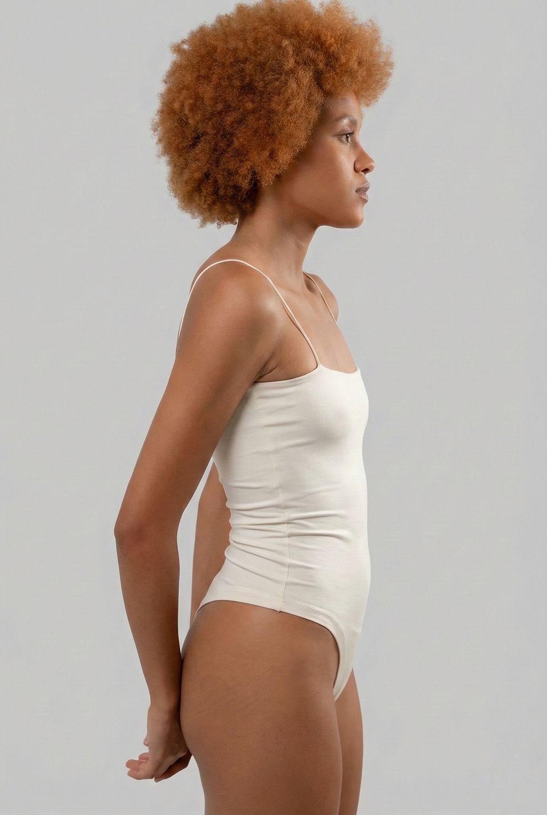 Body Alças Finas Decote Reto Microfibra Off White