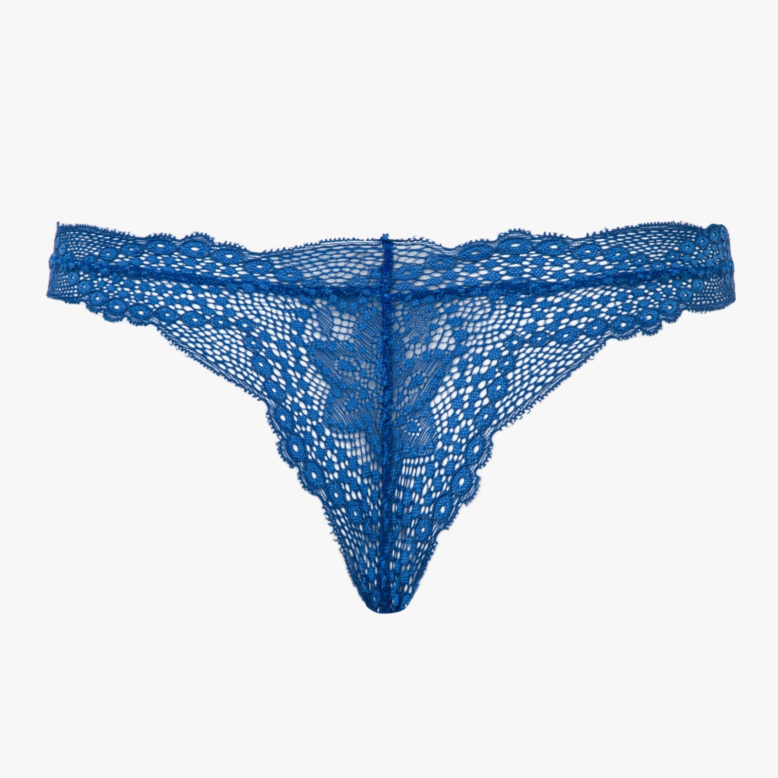 Kit 3 Calcinhas Fio Dental Em Renda Lucia Azul, Lilas e Roxo