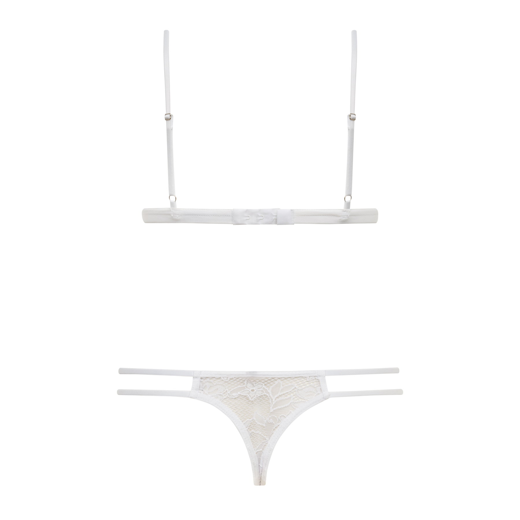 Conjunto De Sutiã  Triângulo E Calcinha Fio Dental Com Regulagem Em Renda Branco Thais