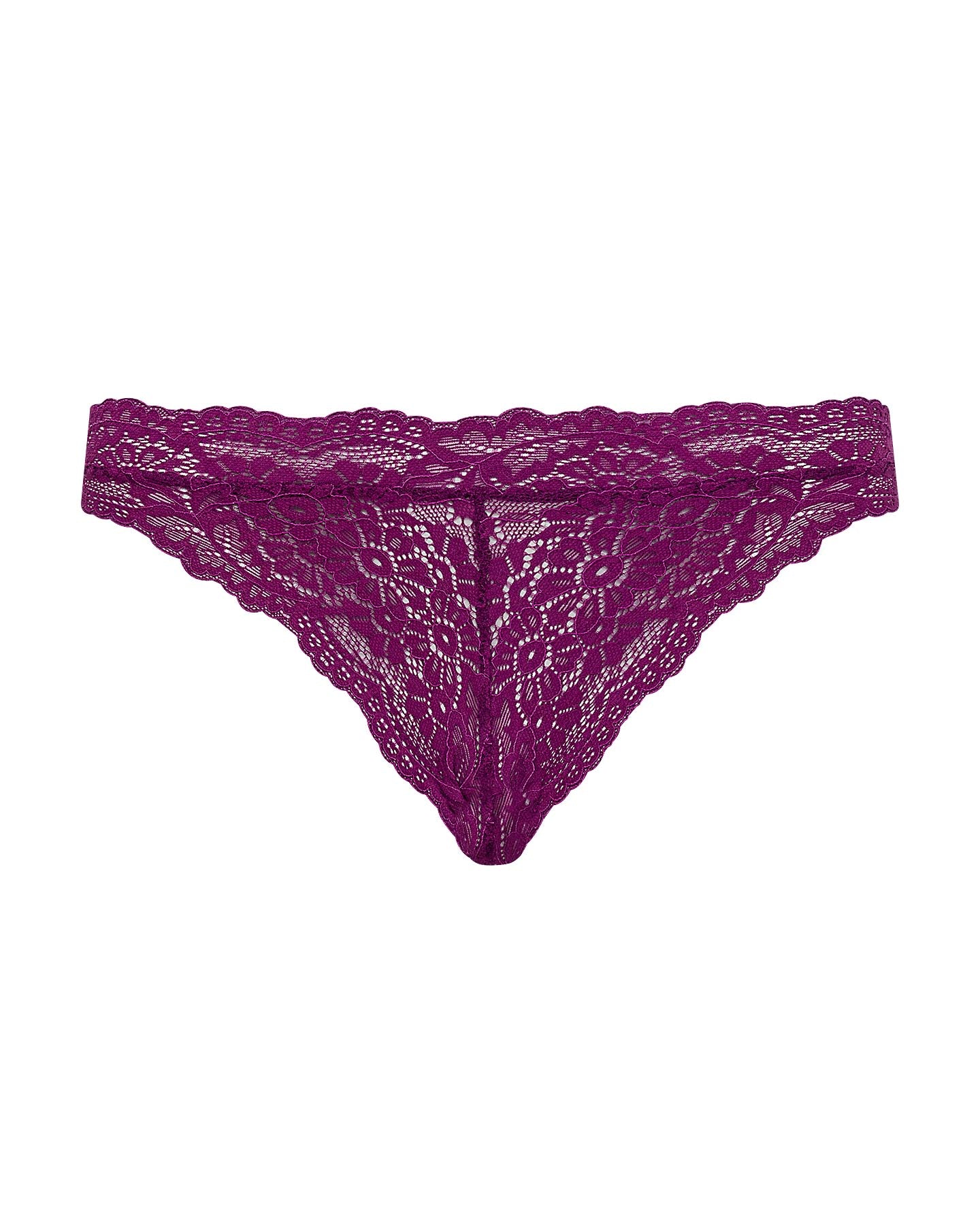 Kit 3 Calcinhas Fio Dental Em Renda Lucia Fúcsia, Roxo e Bordô