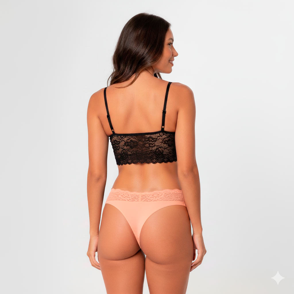 Kit 3 Calcinhas Tradicional Em Renda Preto, Branco e Rosa