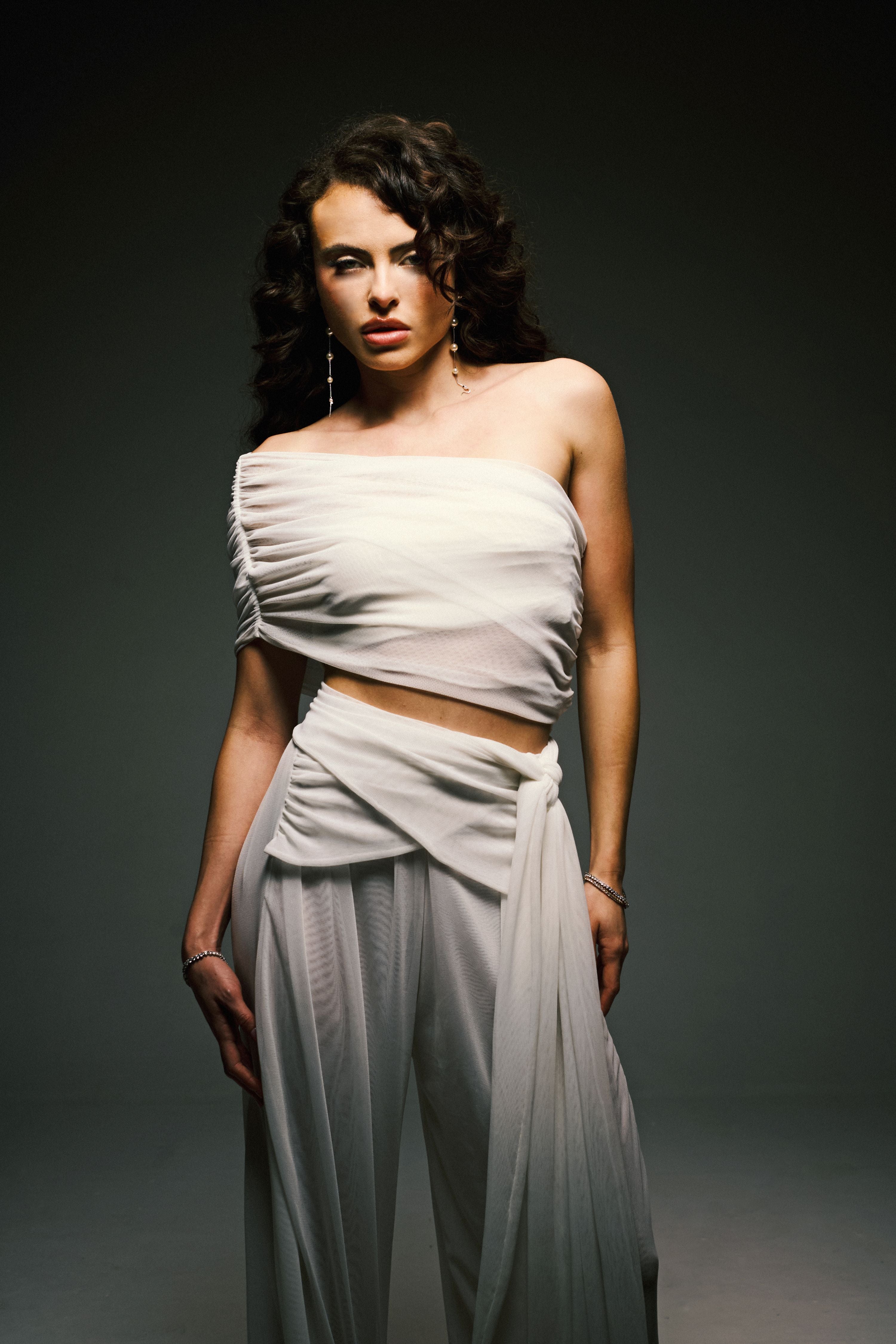 Calça Fluir em Tule com Amarrações Laterais Off White