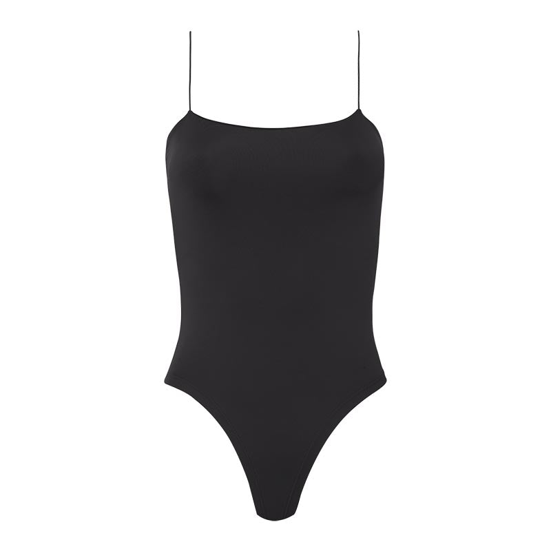 Body Alças Finas Decote Reto Microfibra Preto