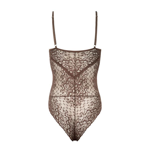 Body Em Tule Com Renda Cacau Marrom Espresso