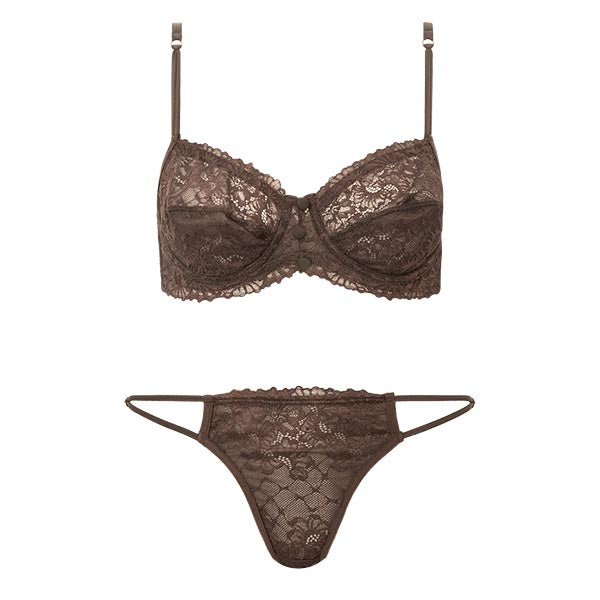 Conjunto Em Renda Com Aro E Calcinha Fio Duplo Aroma Espresso