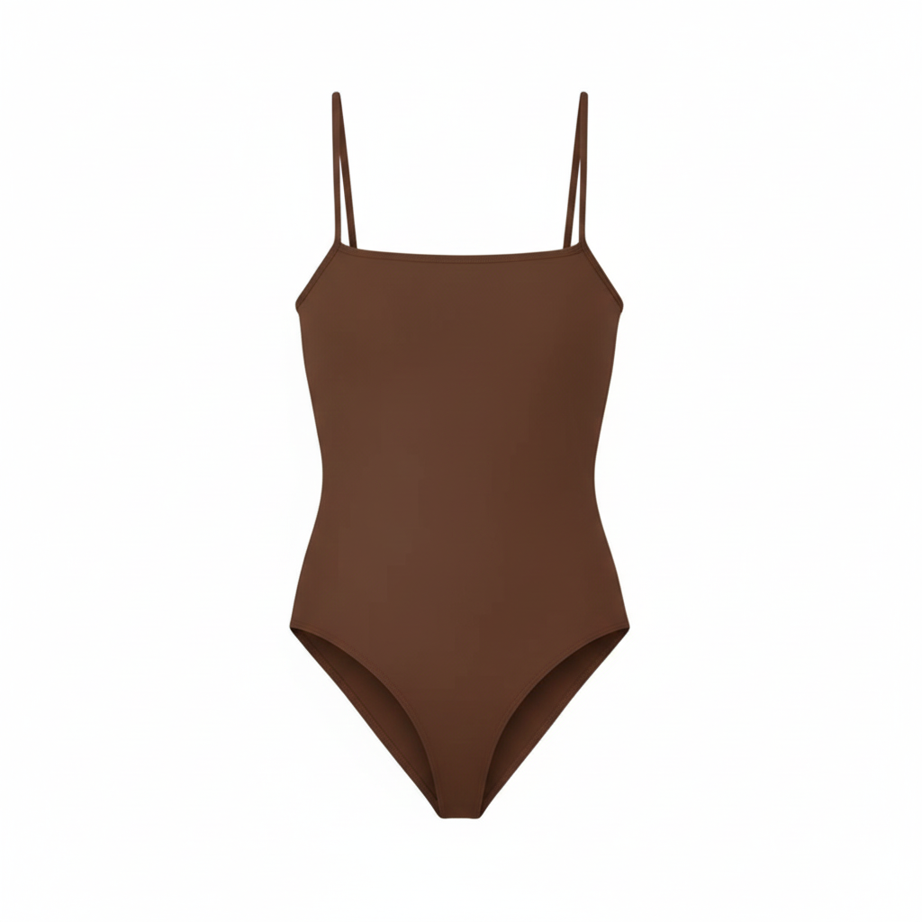 Body Alças Finas Decote Reto Microfibra Marrom