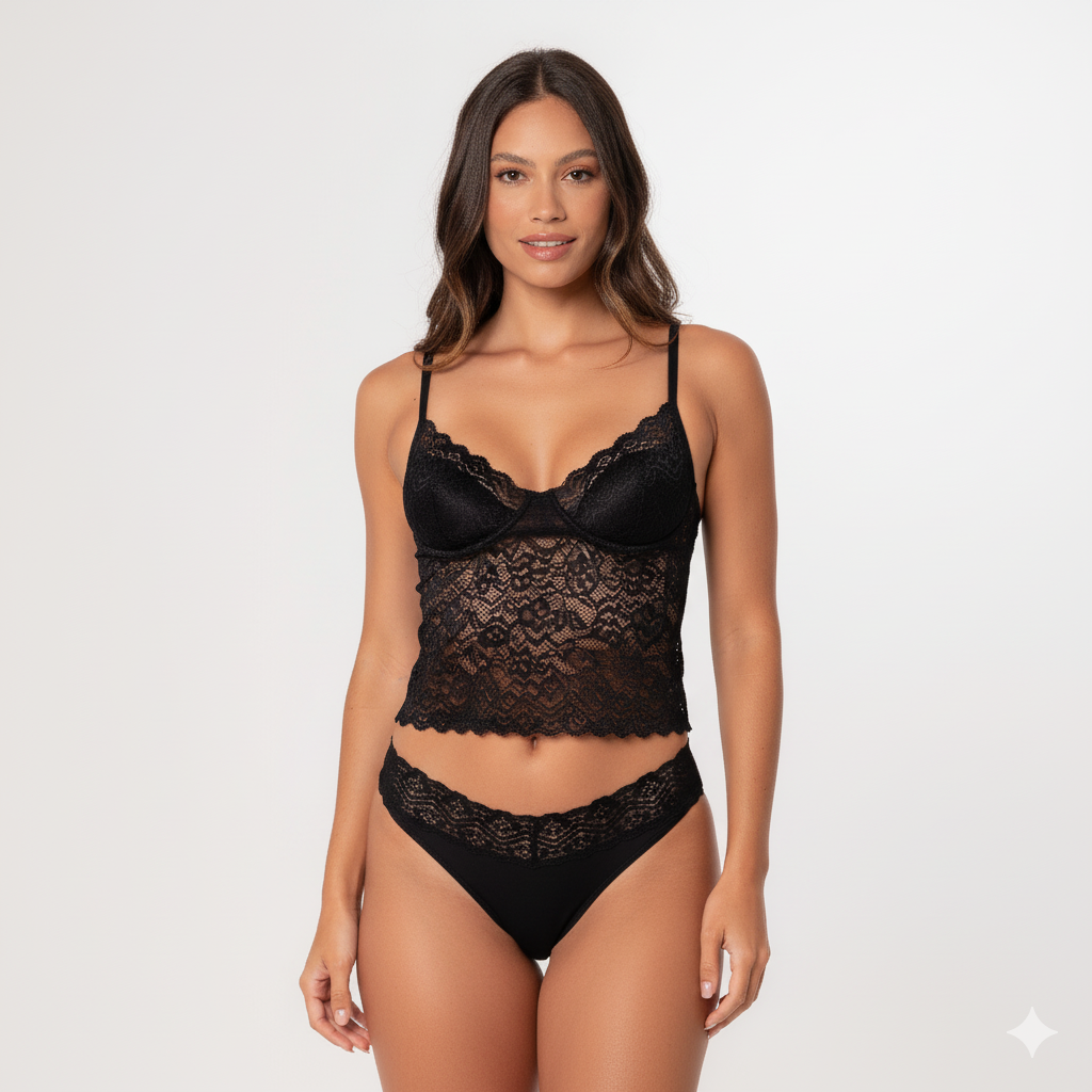 Kit 3 Calcinhas Tradicional Em Renda Preto, Branco e Rosa