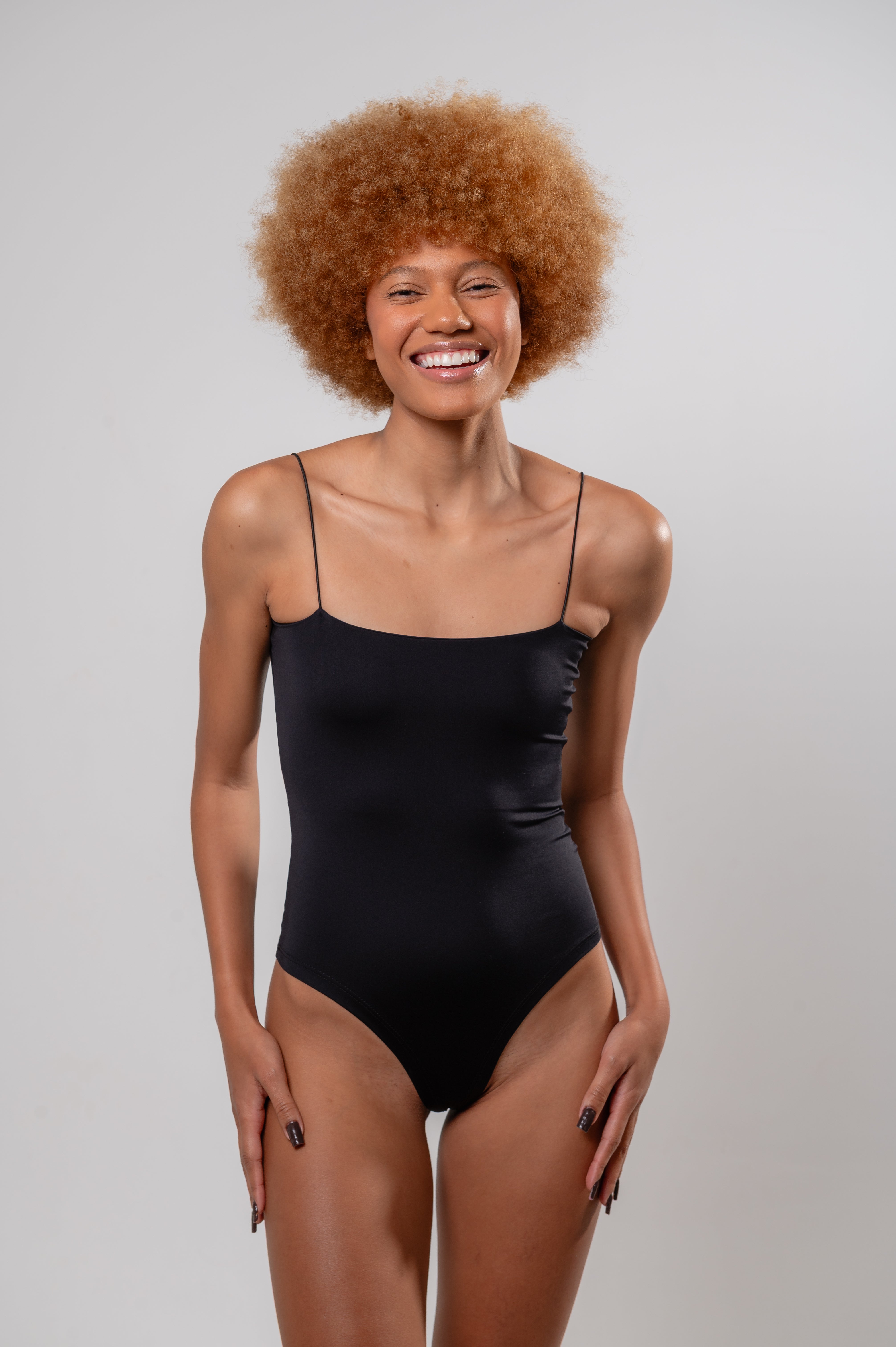 Body Alças Finas Decote Reto Microfibra Preto