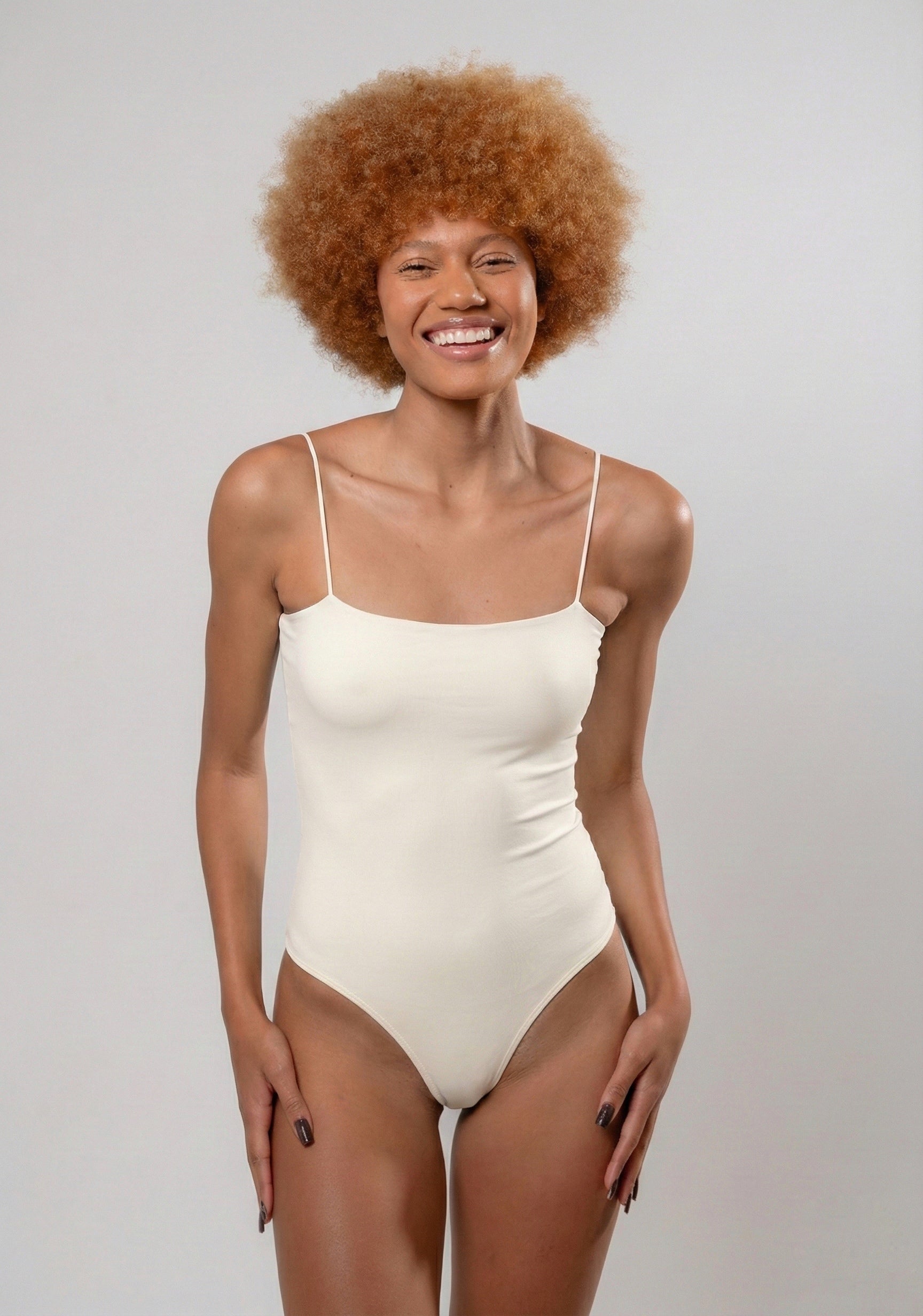 Body Alças Finas Decote Reto Microfibra Off White