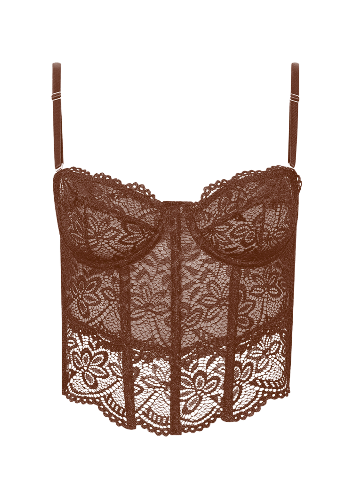 Corset Em Renda E Tule Com Alças Removíveis Serena Marrom