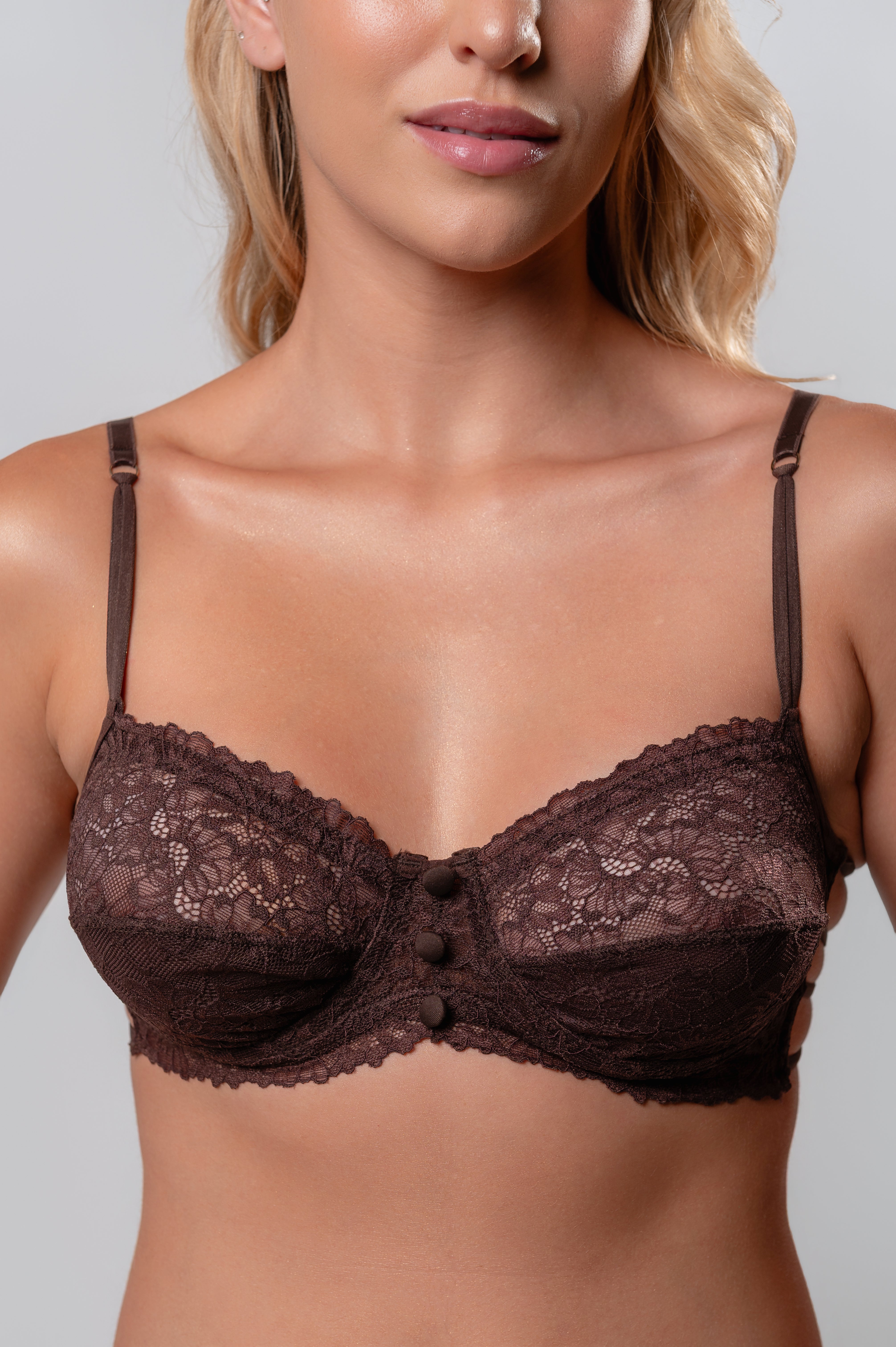 Conjunto Em Renda Com Aro E Calcinha Fio Duplo Aroma Espresso