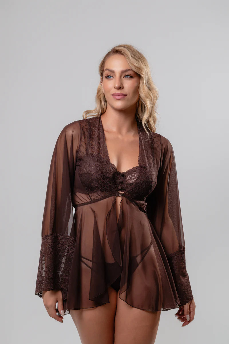 Combo Conjunto + Robe Marrom Café Cápsula Espresso