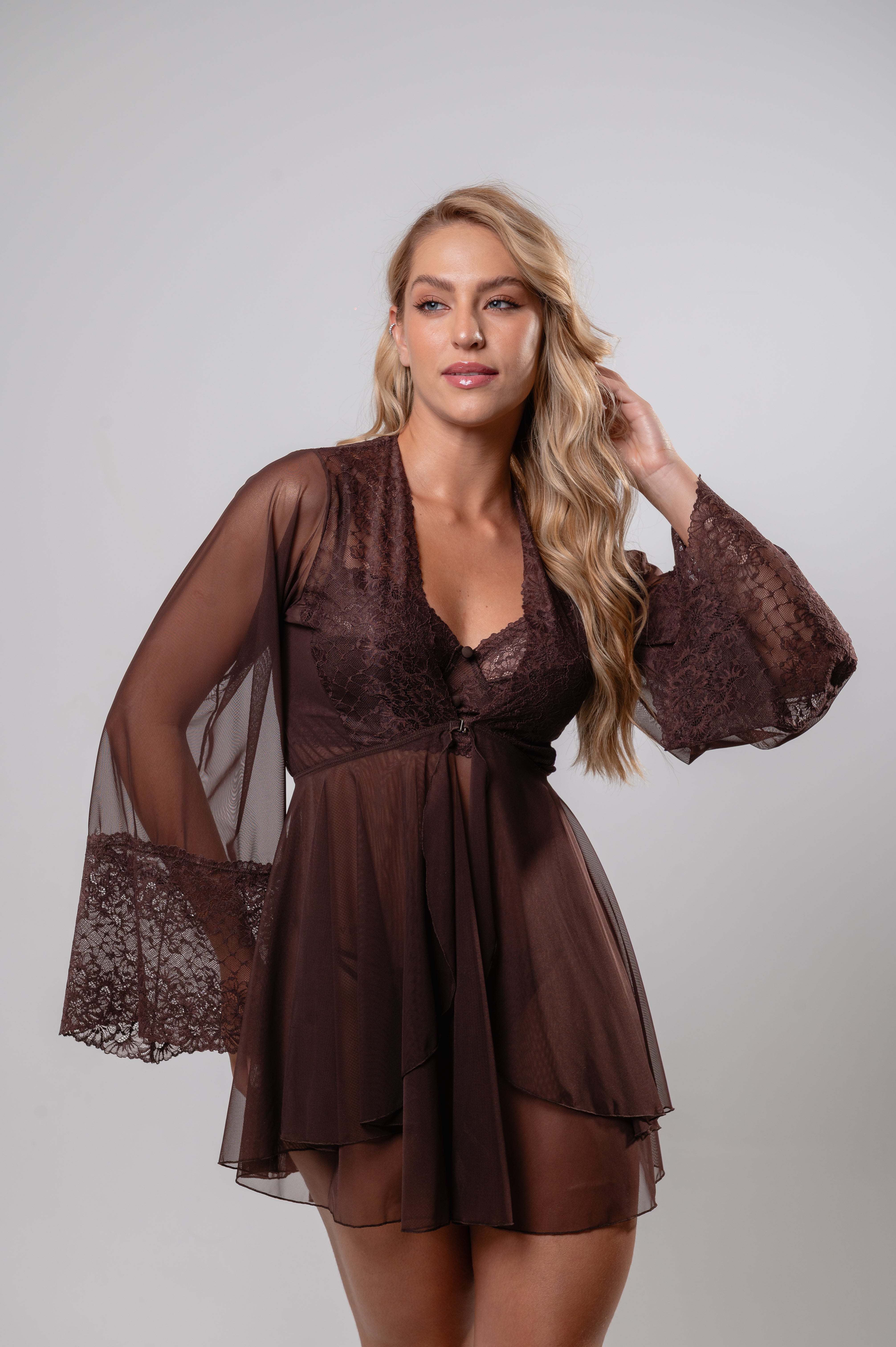 Combo Camisola + Robe Marrom Café Cápsula Espresso