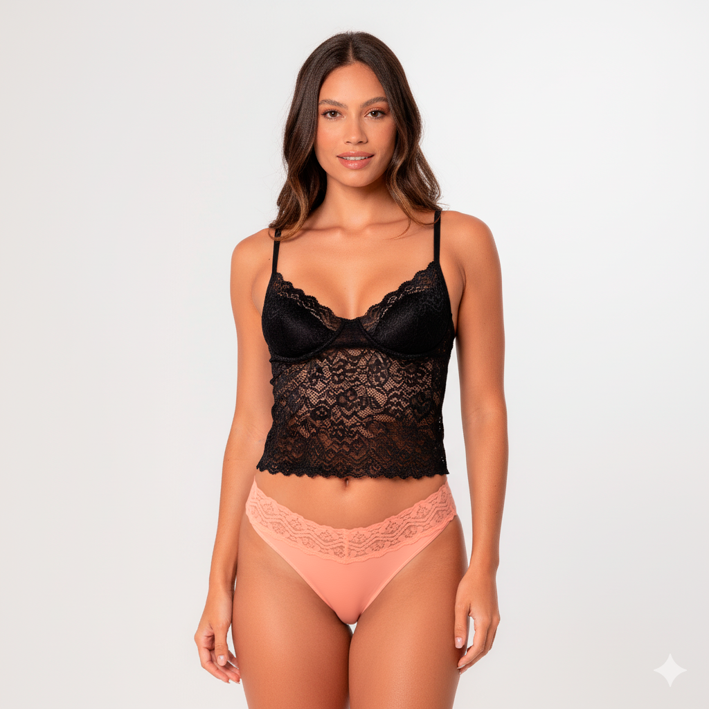 Kit 3 Calcinhas Tradicional Em Renda Preto, Branco e Rosa